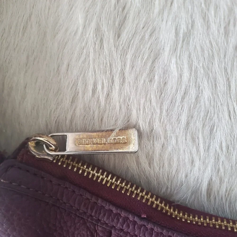 Michael Kors Leather Crossbody Bag Burgundy Pebbled Gold Hardware Fulton Hobo